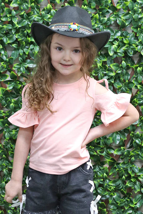 COLD SHOULDER PEACH RUFFLE SLEEVE TOP