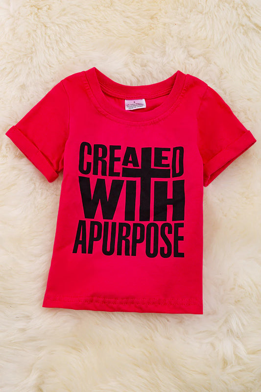 "Created with a purpose" Fuchsia printed tee shirt with folded sleeves
