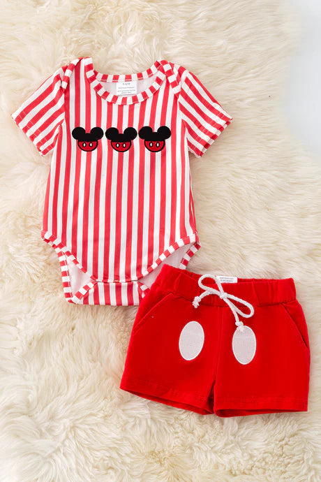 Boys red & white stripe onesie & red shorts