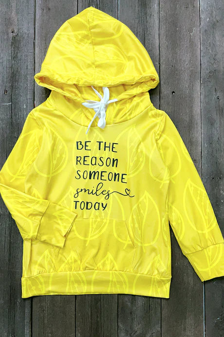 YELLOW SWEATSHIRT WITH HOODIE. (BE THE REASON SOMEONE SMILES TODAY!)
